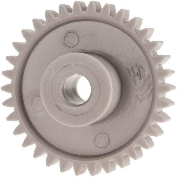 Made in USA - 24 Pitch, 1.416" Pitch Diam, 1-1/2" OD, 34 Tooth Spur Gear - 1/4" Face Width, 1/4" Bore Diam, 39/64" Hub Diam, 20° Pressure Angle, Acetal - Exact Tool & Supply
