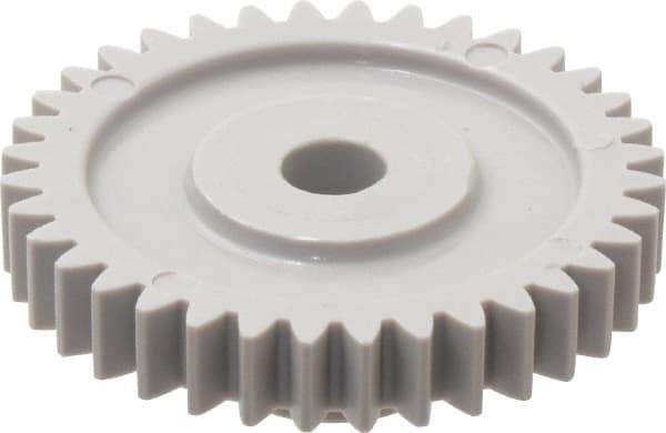 Made in USA - 24 Pitch, 1-1/2" Pitch Diam, 1.583" OD, 36 Tooth Spur Gear - 1/4" Face Width, 1/4" Bore Diam, 5/8" Hub Diam, 20° Pressure Angle, Acetal - Exact Tool & Supply