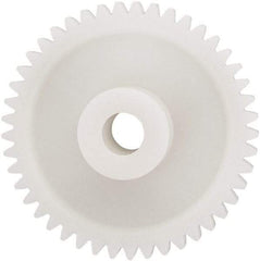 Made in USA - 24 Pitch, 1-7/8" Pitch Diam, 1.958" OD, 45 Tooth Spur Gear - 1/4" Face Width, 5/16" Bore Diam, 43/64" Hub Diam, 20° Pressure Angle, Acetal - Exact Tool & Supply