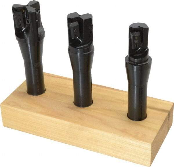 APT - 1 to 1-1/2" Cutting Diam, 3/4" Shank Diam, R8 Shank, Indexable Tridex End Mill Set - EM Carbide Toolholder, Series Tri-Dex - Exact Tool & Supply