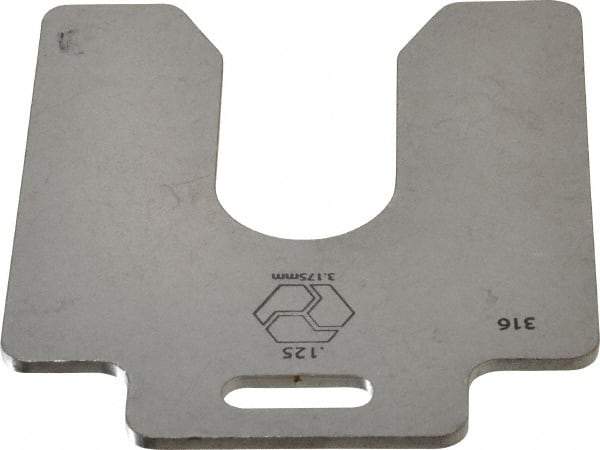 Made in USA - 5 Piece, 4 Inch Long x 4 Inch Wide x 0.125 Inch Thick, Slotted Shim Stock - Stainless Steel, 1-1/4 Inch Wide Slot - Exact Tool & Supply
