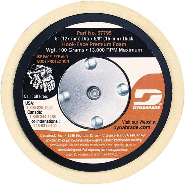 Dynabrade - 5" Diam Disc Backing Nonvacuum Replacement Pad - Soft Density, 13,000 RPM - Exact Tool & Supply