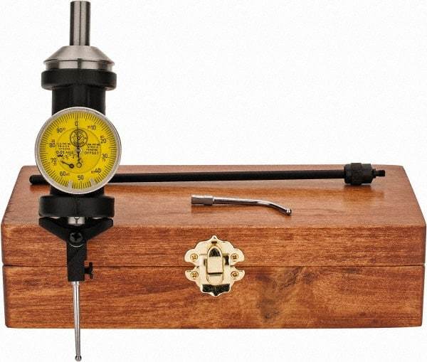 Made in USA - 5 Piece, 0mm to 6.3mm Measuring Range, Yellow Dial Test Indicator Kit - 0.005mm Accuracy, 1/8" Ball Diam, 0.01mm Dial Graduation - Exact Tool & Supply