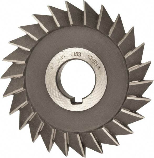 Value Collection - 4" Diam x 1/2" Width of Cut, 45° Included Angle, Arbor Connection, High Speed Steel Single Angle Cutter - Right Hand Cut, Oxide Finish - Exact Tool & Supply