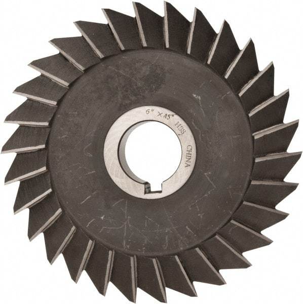 Value Collection - 6" Diam x 1" Width of Cut, 45° Included Angle, Arbor Connection, High Speed Steel Single Angle Cutter - Right Hand Cut, Oxide Finish - Exact Tool & Supply