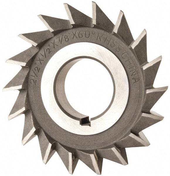 Value Collection - 2-1/2" Diam x 1/2" Width of Cut, 60° Included Angle, Arbor Connection, High Speed Steel Single Angle Cutter - Right Hand Cut, Uncoated - Exact Tool & Supply