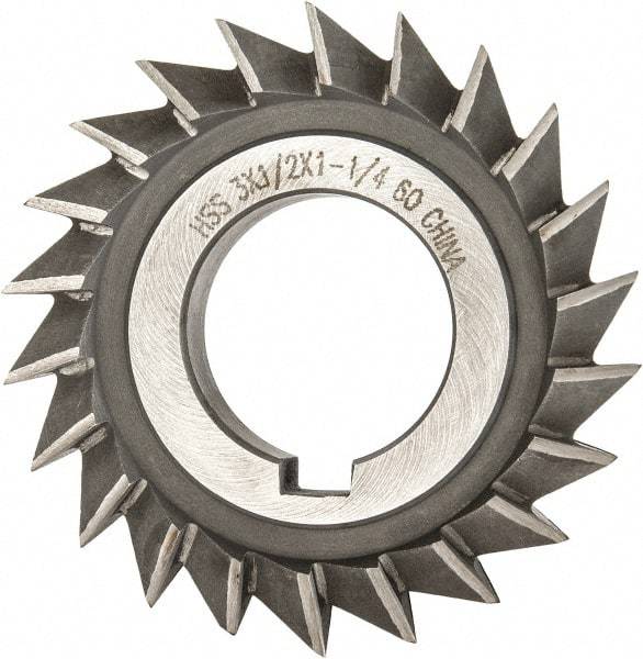 Value Collection - 3" Diam x 1/2" Width of Cut, 60° Included Angle, Arbor Connection, High Speed Steel Single Angle Cutter - Right Hand Cut, Oxide Finish - Exact Tool & Supply