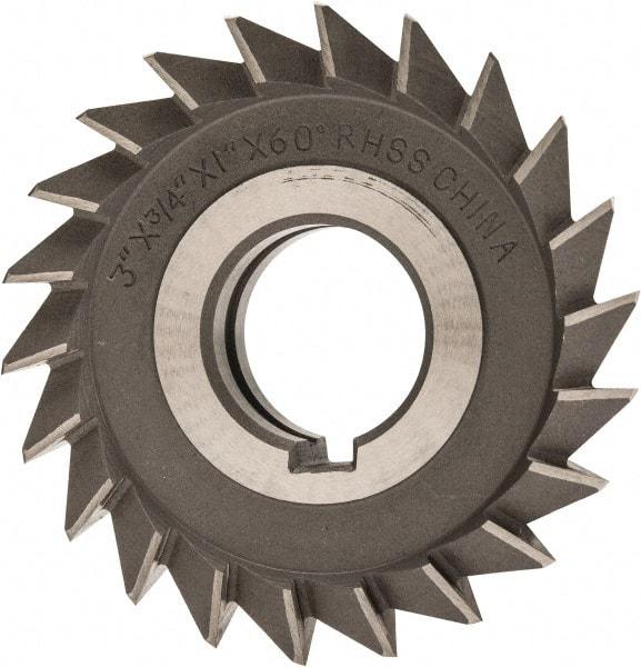 Value Collection - 3" Diam x 3/4" Width of Cut, 60° Included Angle, Arbor Connection, High Speed Steel Single Angle Cutter - Right Hand Cut, Oxide Finish - Exact Tool & Supply