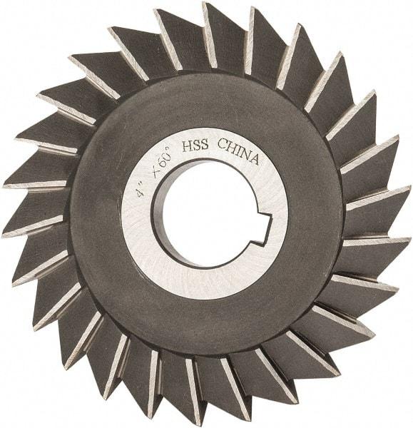 Value Collection - 4" Diam x 1/2" Width of Cut, 60° Included Angle, Arbor Connection, High Speed Steel Single Angle Cutter - Right Hand Cut, Oxide Finish - Exact Tool & Supply