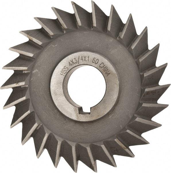Value Collection - 4" Diam x 3/4" Width of Cut, 60° Included Angle, Arbor Connection, High Speed Steel Single Angle Cutter - Right Hand Cut, Oxide Finish - Exact Tool & Supply
