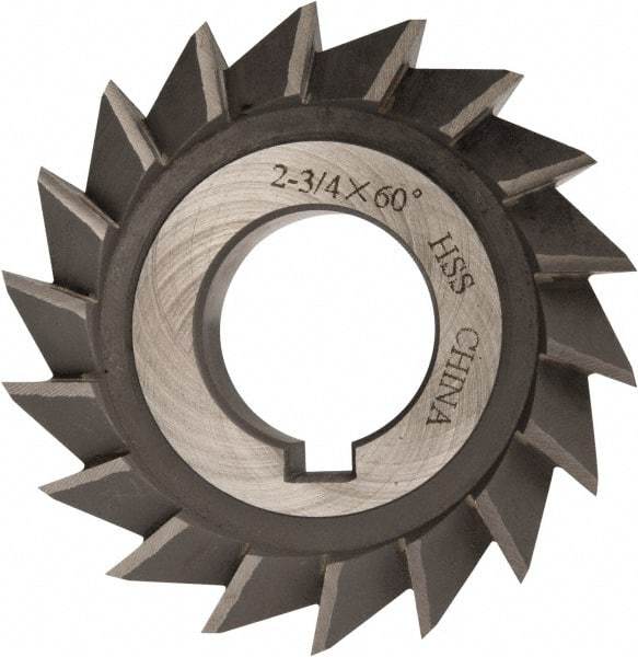 Value Collection - 2-3/4" Diam x 1/2" Width of Cut, 60° Included Angle, Arbor Connection, High Speed Steel Single Angle Cutter - Left Hand Cut, Oxide Finish - Exact Tool & Supply