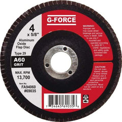 Value Collection - 60 Grit, 4" Disc Diam, 5/8" Center Hole, Type 29 Aluminum Oxide Flap Disc - 13,500 Max RPM, Fiberglass Backing, Arbor Attaching System, Coated - Exact Tool & Supply