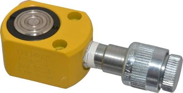 Enerpac - 5 Ton, 0.25" Stroke, 0.25 Cu In Oil Capacity, Portable Hydraulic Flat Body Cylinder - 0.99 Sq In Effective Area, 1.28" Lowered Ht., 1.53" Max Ht., 1.13" Cyl Bore Diam, 1" Plunger Rod Diam, 10,000 Max psi - Exact Tool & Supply