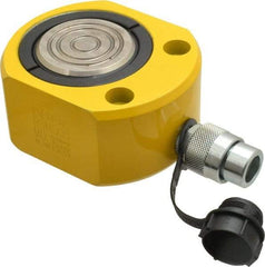 Enerpac - 50 Ton, 0.63" Stroke, 6.01 Cu In Oil Capacity, Portable Hydraulic Flat Body Cylinder - 9.62 Sq In Effective Area, 2.63" Lowered Ht., 3.25" Max Ht., 3.5" Cyl Bore Diam, 2.75" Plunger Rod Diam, 10,000 Max psi - Exact Tool & Supply