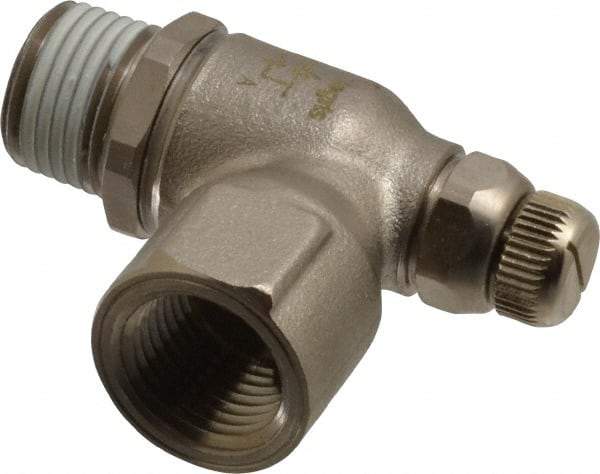 Legris - 1/2" NPT Mini Swivel Flow Control Regulator - 0 to 145 psi, Treated Brass Material & Viton O-Ring - Exact Tool & Supply