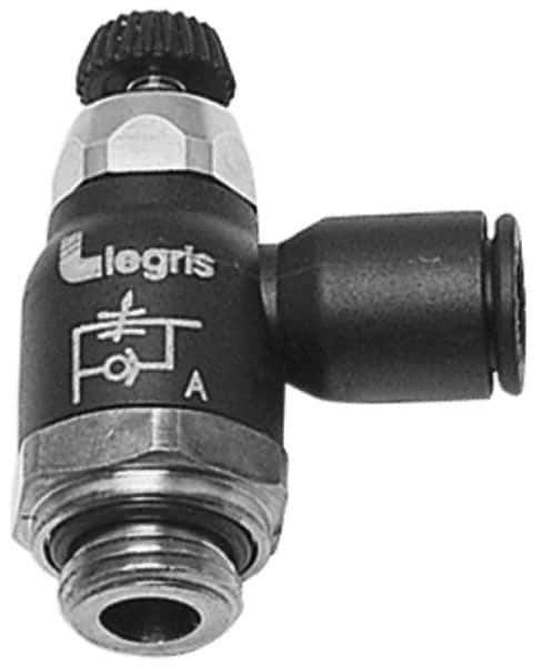 Legris - 12mm Tube OD x 3/8 Male BSPP Compact Meter Out Flow Control Valve - 14.5 to 145 psi, Nylon - Exact Tool & Supply