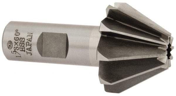 Interstate - 1-5/8" Large x 5/8" Small Diam, 1-1/16" Width of Cut, 60° Included Angle, High Speed Steel Face Angle Cutter - 3/4" Shank Diam, 3-1/16" Overall Length, Weldon Flat - Exact Tool & Supply