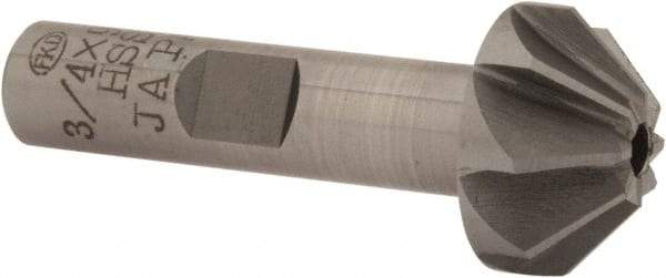 Interstate - 3/4" Large x 5/16" Small Diam, 3/8" Width of Cut, 90° Included Angle, High Speed Steel Face Angle Cutter - 3/8" Shank Diam, 1-15/16" Overall Length, Weldon Flat - Exact Tool & Supply
