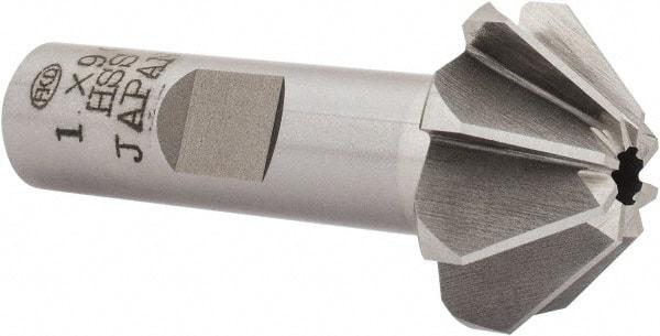 Interstate - 1" Large x 3/8" Small Diam, 7/16" Width of Cut, 90° Included Angle, High Speed Steel Face Angle Cutter - 1/2" Shank Diam, 2-3/16" Overall Length, Weldon Flat - Exact Tool & Supply