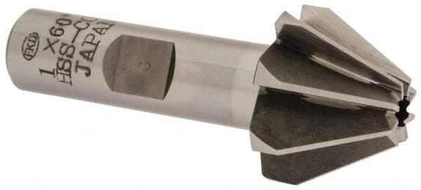 Interstate - 1" Large x 3/8" Small Diam, 11/16" Width of Cut, 60° Included Angle, Cobalt Face Angle Cutter - 1/2" Shank Diam, 2-13/32" Overall Length, Weldon Flat - Exact Tool & Supply