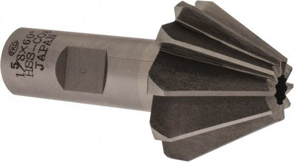 Interstate - 1-5/8" Large x 5/8" Small Diam, 1-1/16" Width of Cut, 60° Included Angle, Cobalt Face Angle Cutter - 3/4" Shank Diam, 3-1/16" Overall Length, Weldon Flat - Exact Tool & Supply