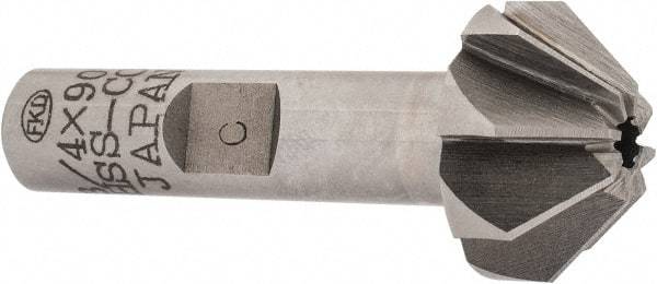 Interstate - 3/4" Large x 5/16" Small Diam, 3/8" Width of Cut, 90° Included Angle, Cobalt Face Angle Cutter - 3/8" Shank Diam, 1-15/16" Overall Length, Weldon Flat - Exact Tool & Supply