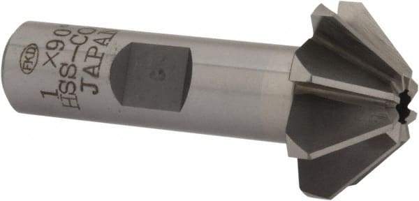 Interstate - 1" Large x 3/8" Small Diam, 7/16" Width of Cut, 90° Included Angle, Cobalt Face Angle Cutter - 1/2" Shank Diam, 2-3/16" Overall Length, Weldon Flat - Exact Tool & Supply
