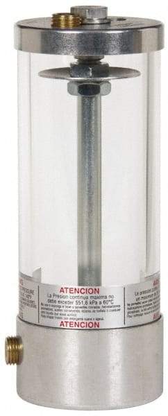 LDI Industries - 1 Outlet, Polymer Bowl, 1,442.06 Cu. cm Air-Operated Oil Reservoir - 3/8 NPTF Outlet, 3-1/2" Diam x 15-5/64" High, 60°C Max - Exact Tool & Supply