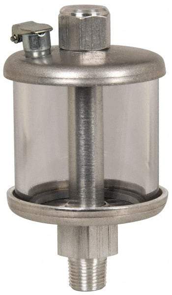 LDI Industries - 1 Outlet, Polymer Bowl, 0.47 L No Flow Control Oil Reservoir - 1/4-18 NPTF Outlet, 3-1/2" Diam x 6-3/8" High, 60°C Max - Exact Tool & Supply