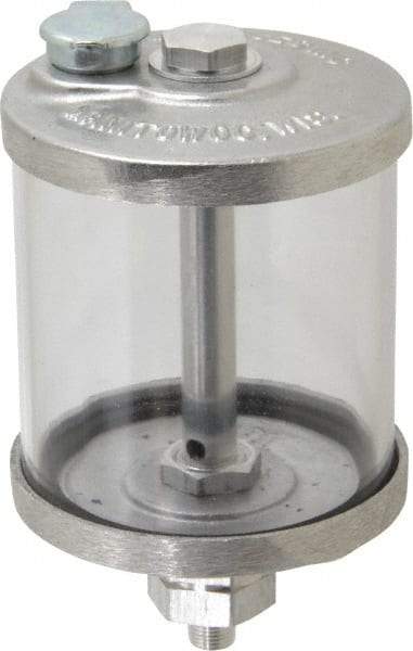 LDI Industries - 1 Outlet, Polymer Bowl, 266.2 mL No Flow Control Oil Reservoir - 1/8 NPTF Outlet, 3" Diam x 5-3/8" High, 60°C Max - Exact Tool & Supply