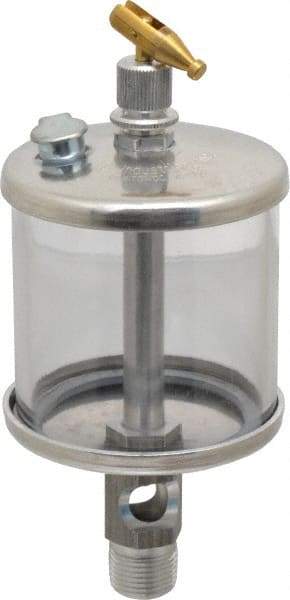 LDI Industries - 1 Outlet, Polymer Bowl, 147.9 mL Manual-Adjustable Oil Reservoir - 3/8 NPTF Outlet, 2-1/2" Diam x 6-3/8" High, 71.11°C Max - Exact Tool & Supply