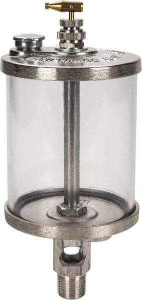 LDI Industries - 1 Outlet, Polymer Bowl, 0.47 L Manual-Adjustable Oil Reservoir - 1/2 NPTF Outlet, 3-1/2" Diam x 9-1/8" High, 71.11°C Max - Exact Tool & Supply