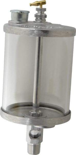 LDI Industries - 1 Outlet, Glass Bowl, 0.95 L Manual-Adjustable Oil Reservoir - 1/2 NPTF Outlet, 4-1/4" Diam x 10.12" High, 121.11°C Max - Exact Tool & Supply