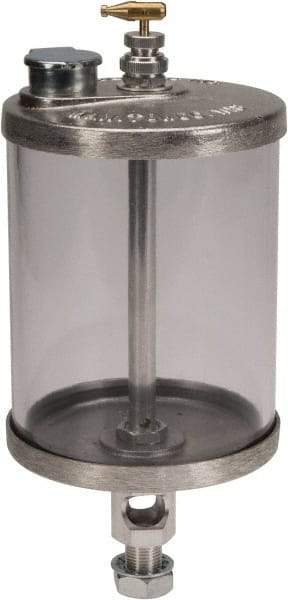 LDI Industries - 1 Outlet, Polymer Bowl, 0.95 L Manual-Adjustable Oil Reservoir - 5/8-18 UNF Outlet, 4-1/4" Diam x 9-3/8" High, 71.11°C Max - Exact Tool & Supply