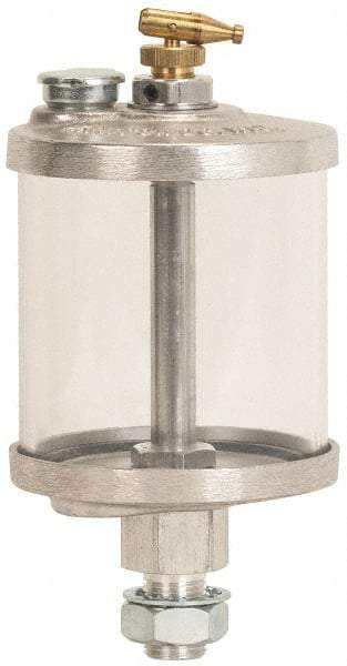 LDI Industries - Acrylic Bowl, 354.9 mL Manual-Adjustable Oil Reservoir - 5/6-18 Straight Outlet, 3" Diam x 7" High - Exact Tool & Supply