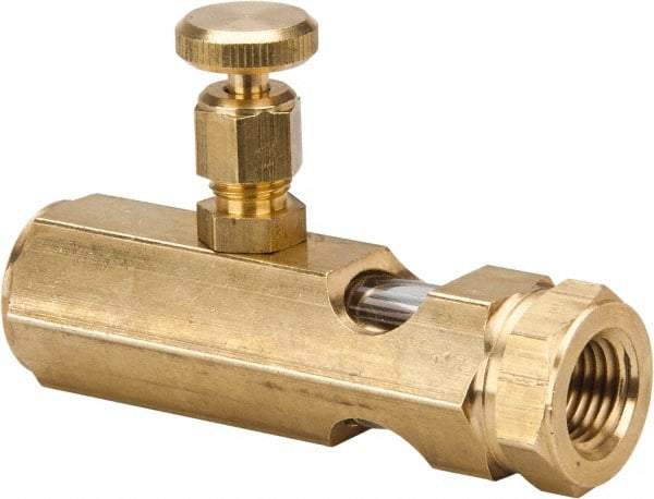 LDI Industries - 1/4 Outlet Thread, 1/4 Inlet Thread, Brass, Straight Valve, Oil Reservoir Needle Valve - 1 Outlet, FNPTF Inlet Thread, FNPTF Outlet Thread - Exact Tool & Supply