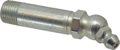 Alemite - 30° Head Angle, 1/8 PTF Carbon Steel Standard Grease Fitting - 7/16" Hex, 2-3/32" Overall Height, 1-1/4" Shank Length, 10,000 Operating psi, Zinc Plated Finish - Exact Tool & Supply