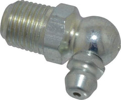 Alemite - 90° Head Angle, 1/8 NPTF Steel Leakproof Grease Fitting - 7/16" Hex, 31/32" Overall Height, 25/64" Shank Length, 5,000 Operating psi, Zinc Plated Finish - Exact Tool & Supply