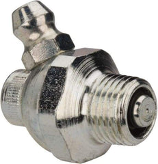 Alemite - 60° Head Angle, 1/8 PTF Nickel/Copper Shut-Off Grease Fitting - 5/8" Hex, 1" Overall Height, 17/64" Shank Length, Zinc Plated Finish - Exact Tool & Supply