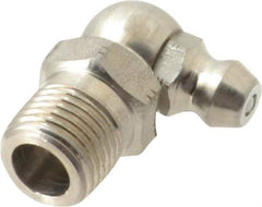 Alemite - 90° Head Angle, 1/8 PTF Stainless Steel Standard Grease Fitting - 7/16" Hex, 7/8" Overall Height, 11/32" Shank Length - Exact Tool & Supply
