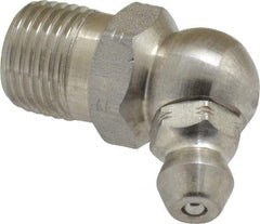 Alemite - 67.5° Head Angle, 1/8 PTF Stainless Steel Standard Grease Fitting - 7/16" Hex, 61/64" Overall Height, 11/32" Shank Length - Exact Tool & Supply