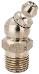 Alemite - 30° Head Angle, 1/8 PTF Stainless Steel Standard Grease Fitting - 7/16" Hex, 1-1/4" Overall Height, 11/32" Shank Length - Exact Tool & Supply