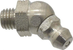 Alemite - 45° Head Angle, 1/4-28 Taper Stainless Steel Standard Grease Fitting - 3/8" Hex, 13/16" Overall Height, 13/64" Shank Length - Exact Tool & Supply