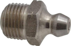 Alemite - Straight Head Angle, 1/8 PTF Nickel/Copper Standard Grease Fitting - 7/16" Hex, 3/4" Overall Height, 5/16" Shank Length - Exact Tool & Supply
