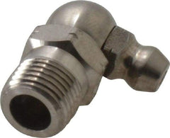 Alemite - 90° Head Angle, 1/8 PTF Nickel/Copper Standard Grease Fitting - 7/16" Hex, 7/8" Overall Height, 11/32" Shank Length - Exact Tool & Supply