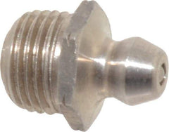 Alemite - Straight Head Angle, 1/8 PTF Nickel/Copper Standard Grease Fitting - 7/16" Hex, 5/8" Overall Height, 9/32" Shank Length - Exact Tool & Supply