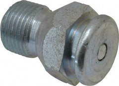 Alemite - Straight Head Angle, 3/8 NPTF Button-Head Grease Fitting - 7/8" Hex, 1-5/16" Overall Height, 9/16" Shank Length, 15,000 Operating psi, Zinc Plated Finish - Exact Tool & Supply