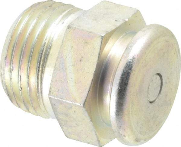 Alemite - Straight Head Angle, 1/2 NPTF Button-Head Grease Fitting - 7/8" Hex, 1-1/16" Overall Height, 1/2" Shank Length, 15,000 Operating psi, Zinc Plated Finish - Exact Tool & Supply