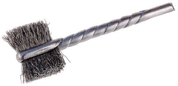 Osborn - 1-1/8" Diam Flat Steel Tube Brush - 0.005" Filament Diam, 5/8" Brush Length, 2-1/4" OAL, 1/8" Diam Shank - Exact Tool & Supply