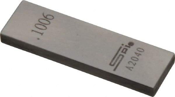 SPI - 0.1006" Rectangular Steel Gage Block - Accuracy Grade 0, Includes NIST Traceability Certification - Exact Tool & Supply